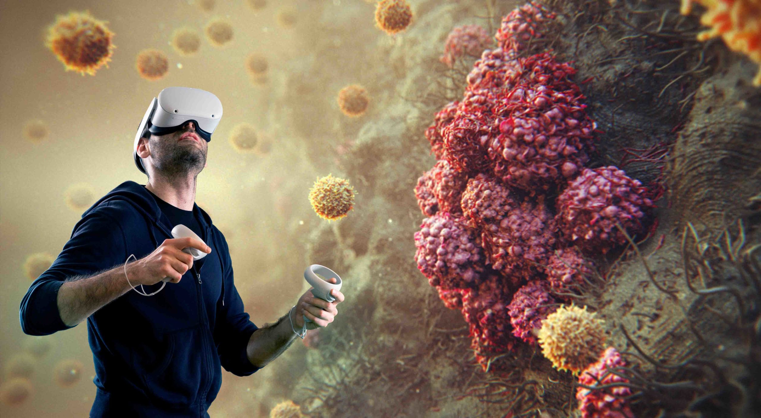 Person wearing virtual reality headset